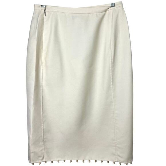 NWT Oscar de la Renta Ivory Wool Silk Pencil Skirt w/Wood Bead Trim Italy Sz 8 - Picture 8 of 9